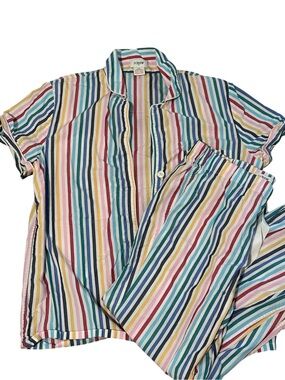J.Crew Pajama Set Women’s striped pants button down rainbow